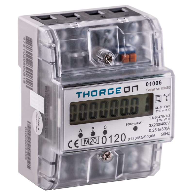 Thorgeon Kwh Meter DIN 3-Fase MID 01006 Max 80A 800 Imp/kWh 75mm kilowattuurmeter - Afbeelding 2